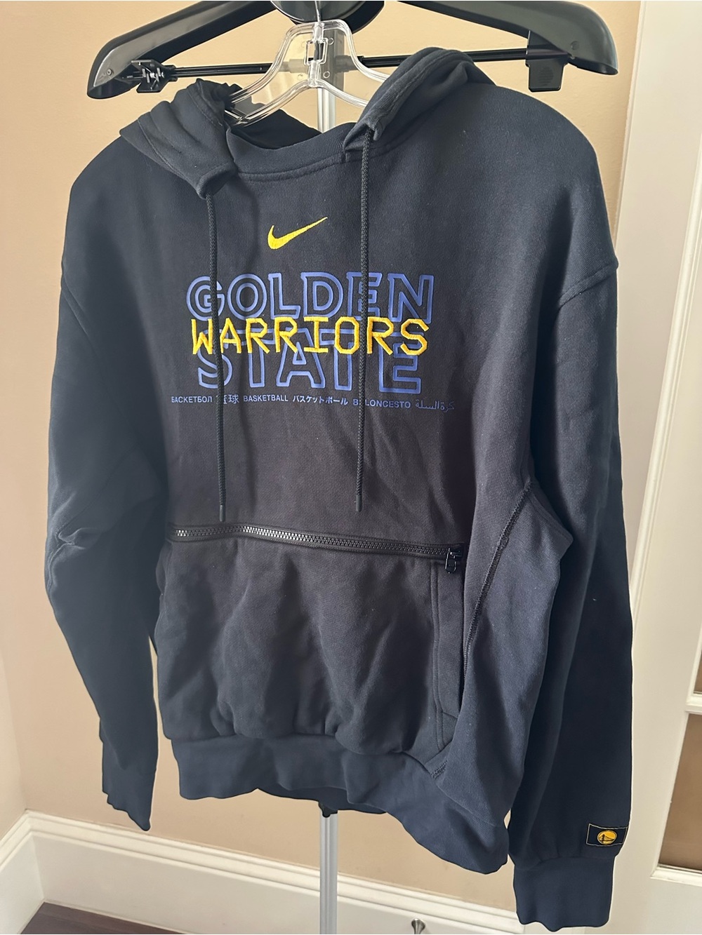 NBA Black Hoodie with Blue and Yellow Golden State Warriors Branding